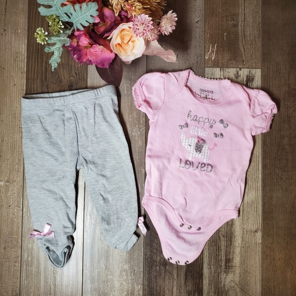 Duck Duck Goose Pink and Gray Matching Baby Girl Elephant Outfit Size 6-9M EUC - Picture 11 of 16